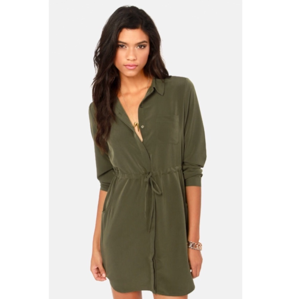 Olive Green Safari Style Shirt Dress
